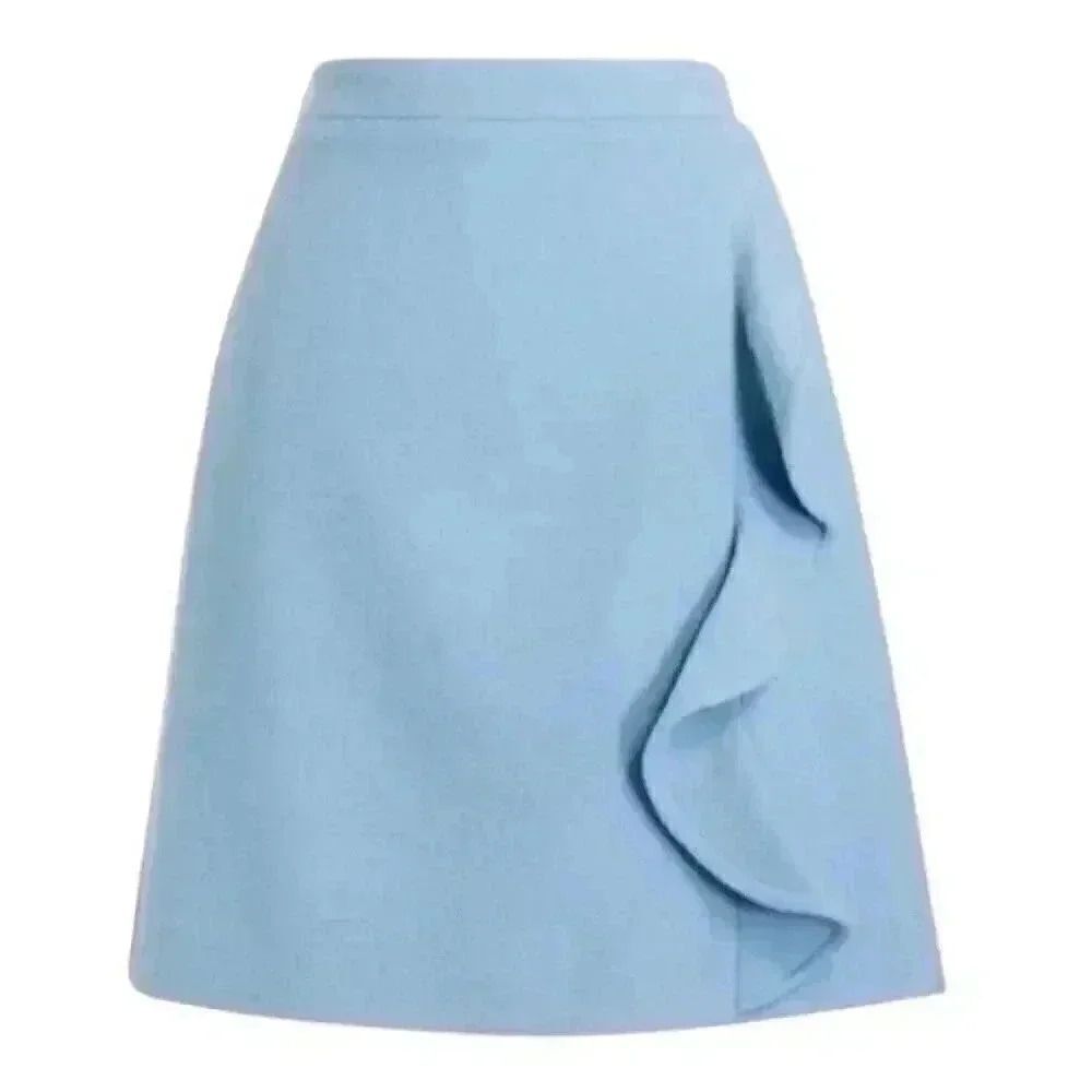 J. Crew Women's Baby Blue Wool/Poly Front Ruffle Lined Pencil Skirt